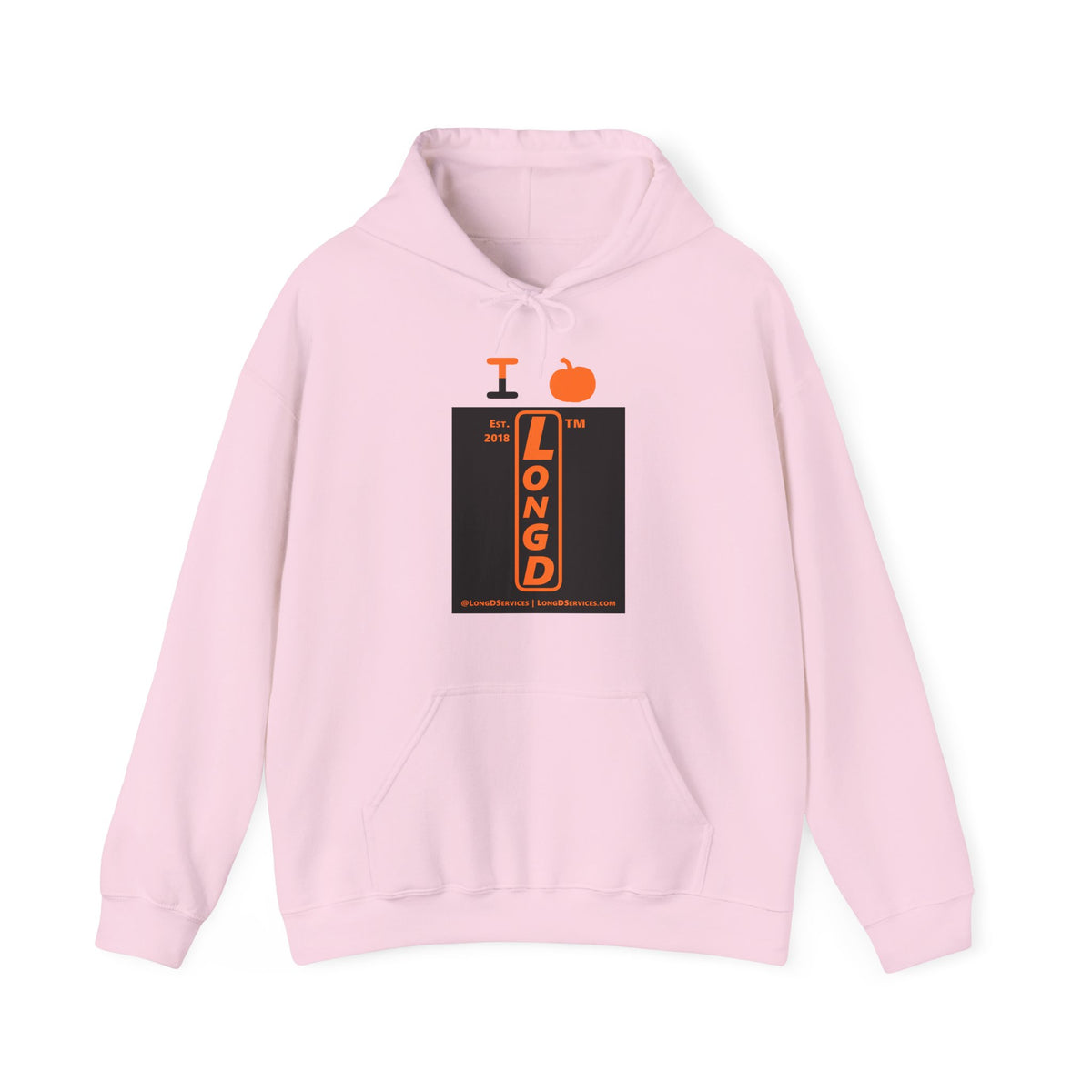 I pumpkin LongD Tag-domain upright logo positive orange on negative black hoodie