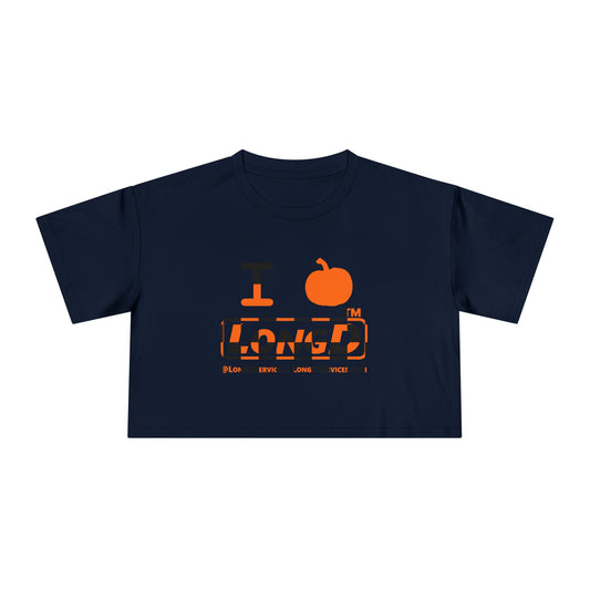 I pumpkin LongD Tag-domain positive checkered logo crop tee
