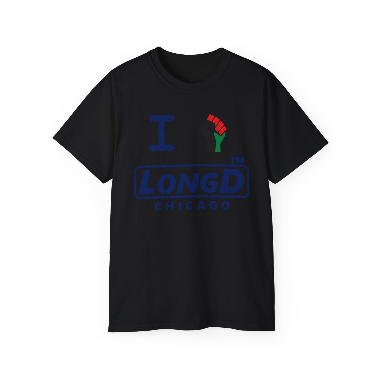 I fist LongD official Chicago logo cotton tee with multicolored fist