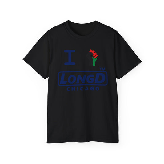 I fist LongD official Chicago logo cotton tee with multicolored fist