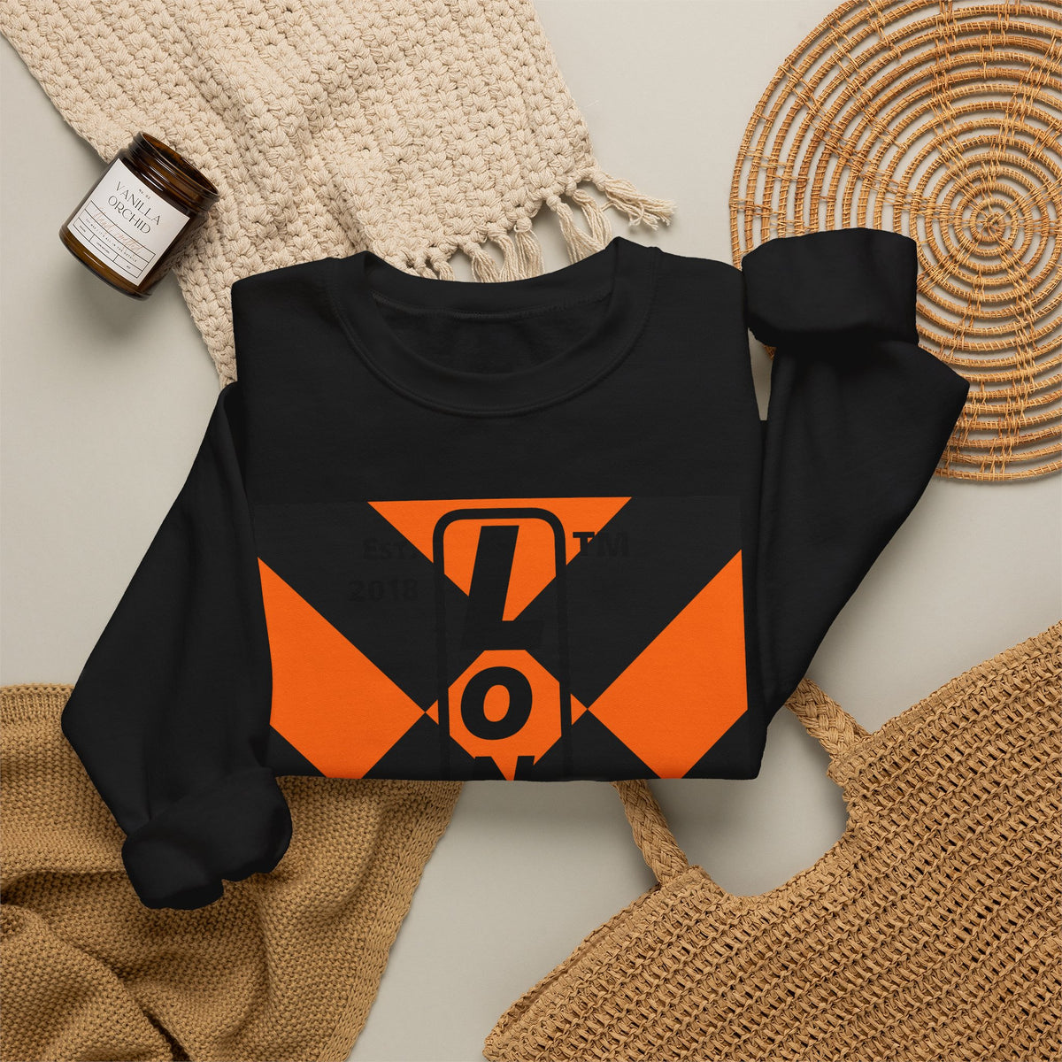 LongD Hyde Park negative upright mixed argyle logo (Halloween colors) crewneck sweatshirt