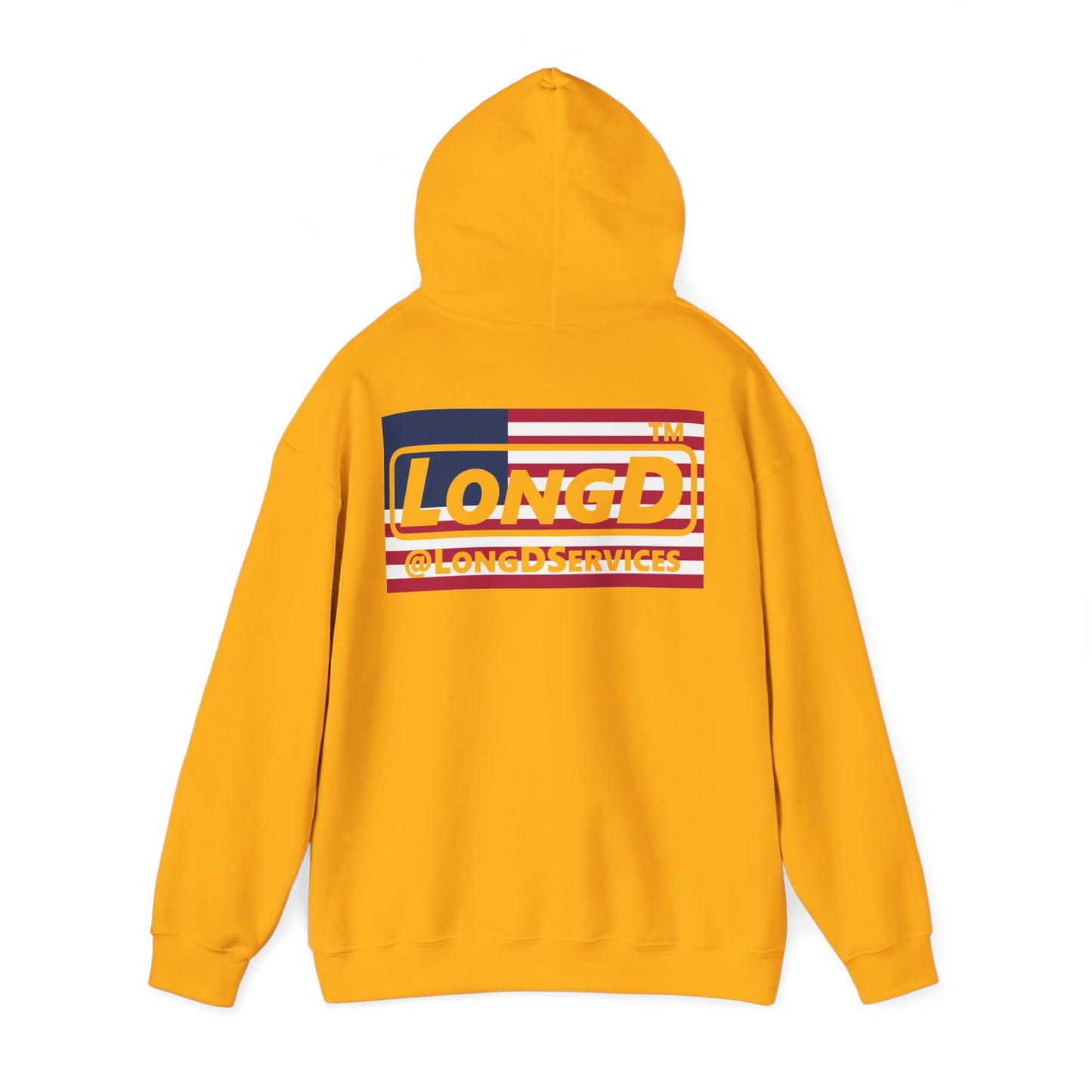 LongD® negative flag front-back double breasted Chicago logo hoodie (patriotic colors)