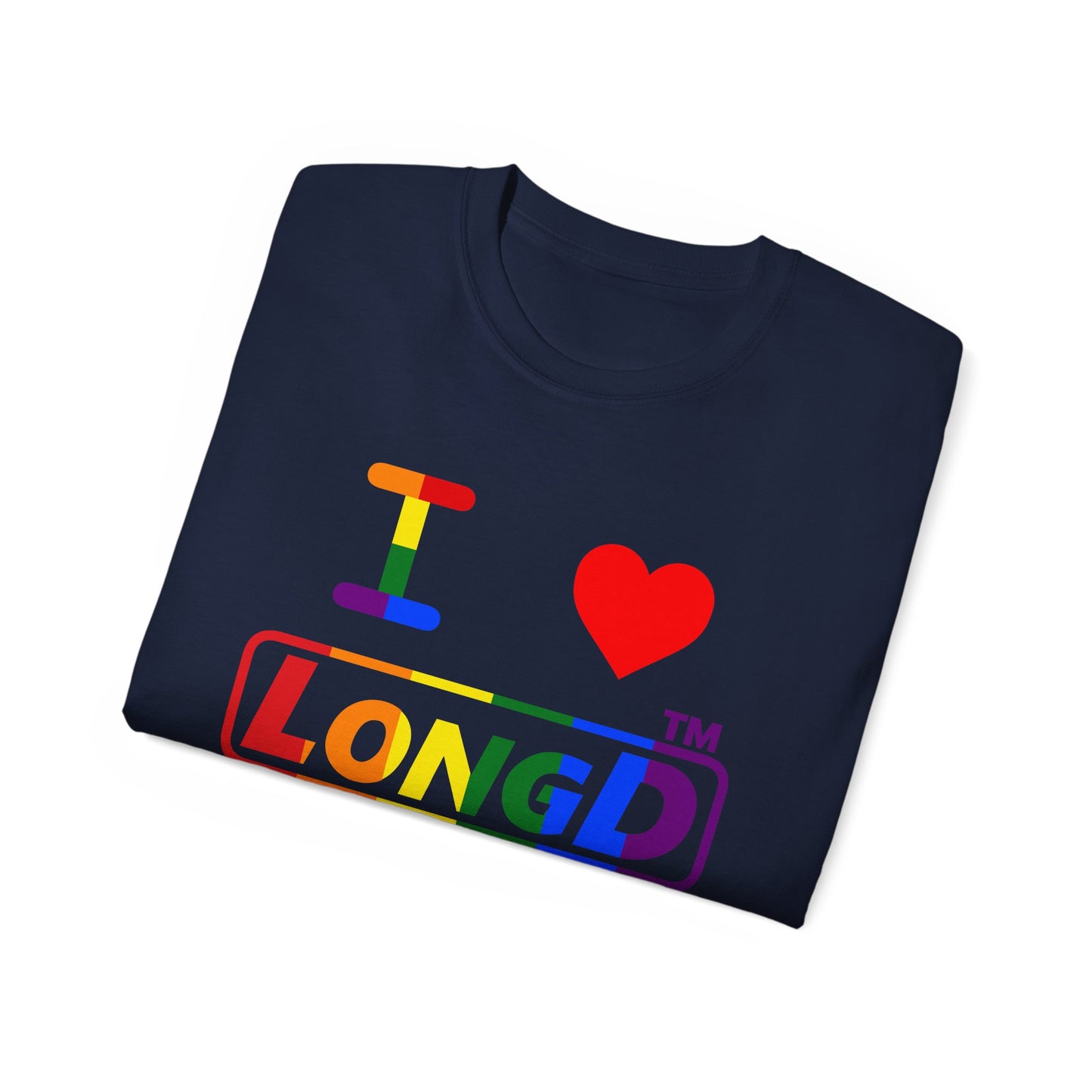 I Luv LongD positive vertical striped Chicago logo cotton tee (Pride colors)