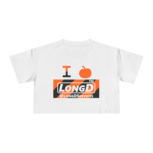 I pumpkin LongD Tag negative diagonal 6-striped logo crop tee