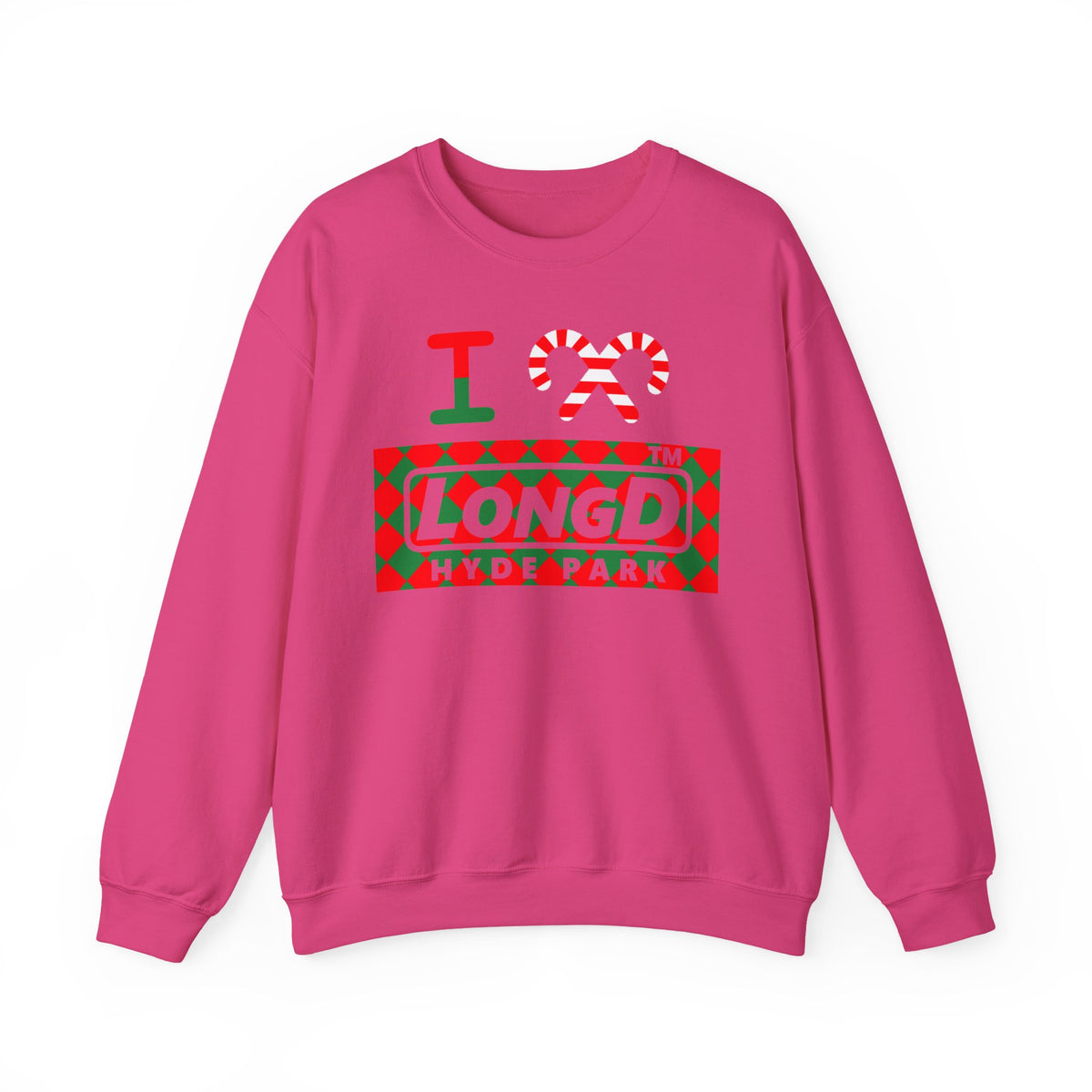 I candy cane LongD Hyde Park negative argyle logo crewneck sweatshirt