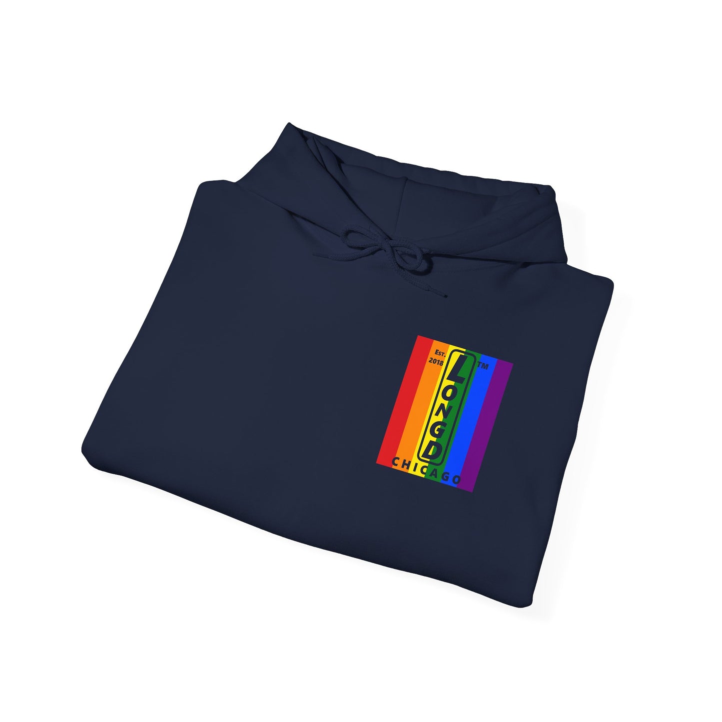 LongD single-breasted negative vertical 6-striped front-back upright Chicago logo hoodie (Pride colors)