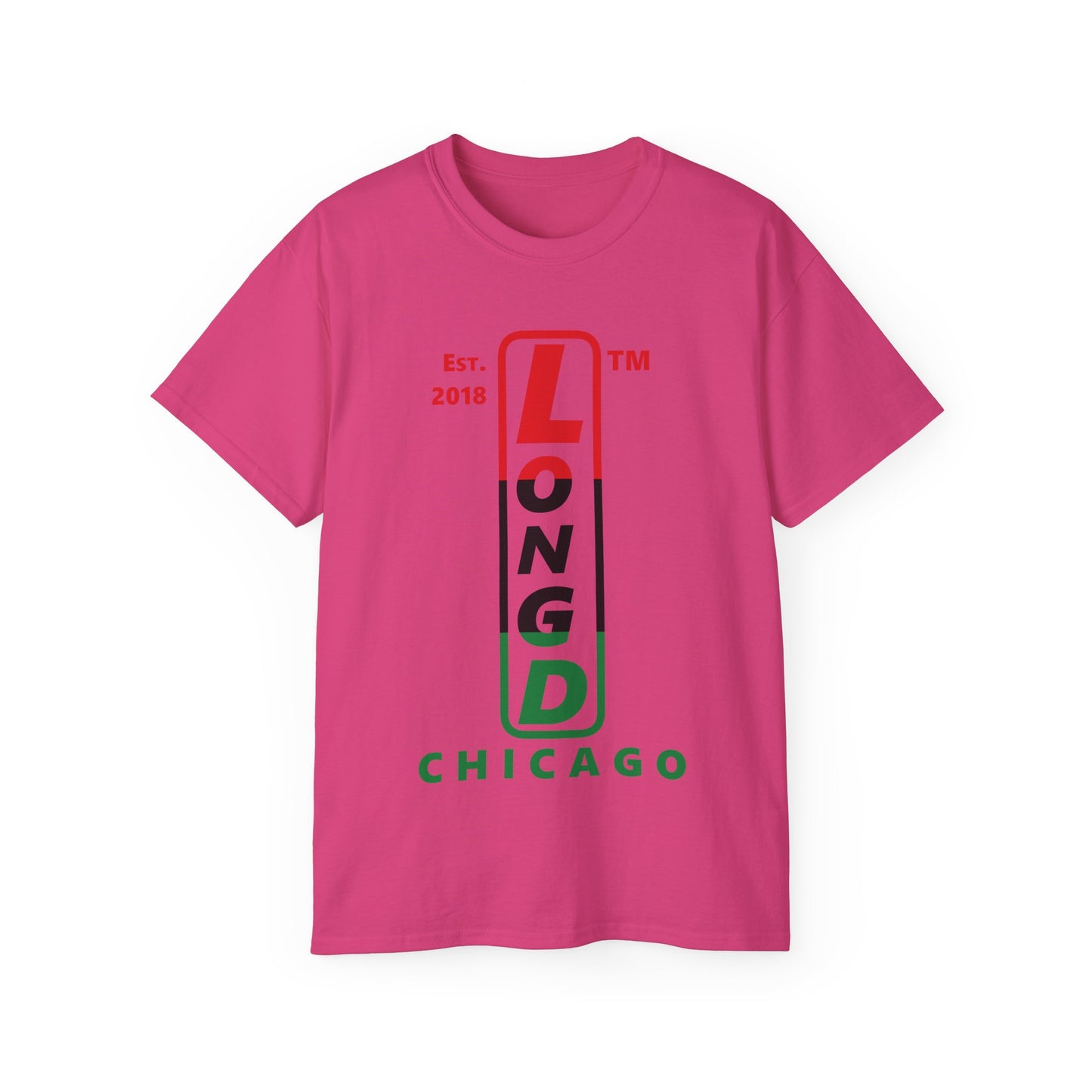 LongD Cotton Tee positive horizontal striped Chicago upright logo (Juneteenth colors)