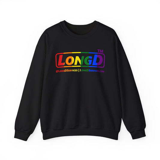 LongD positive vertical striped tag-domain logo crewneck sweatshirt (Pride colors)
