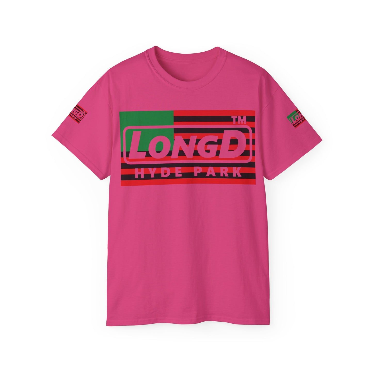 LongD negative flag Hyde Park logo 4-print cotton tee (Juneteenth colors)