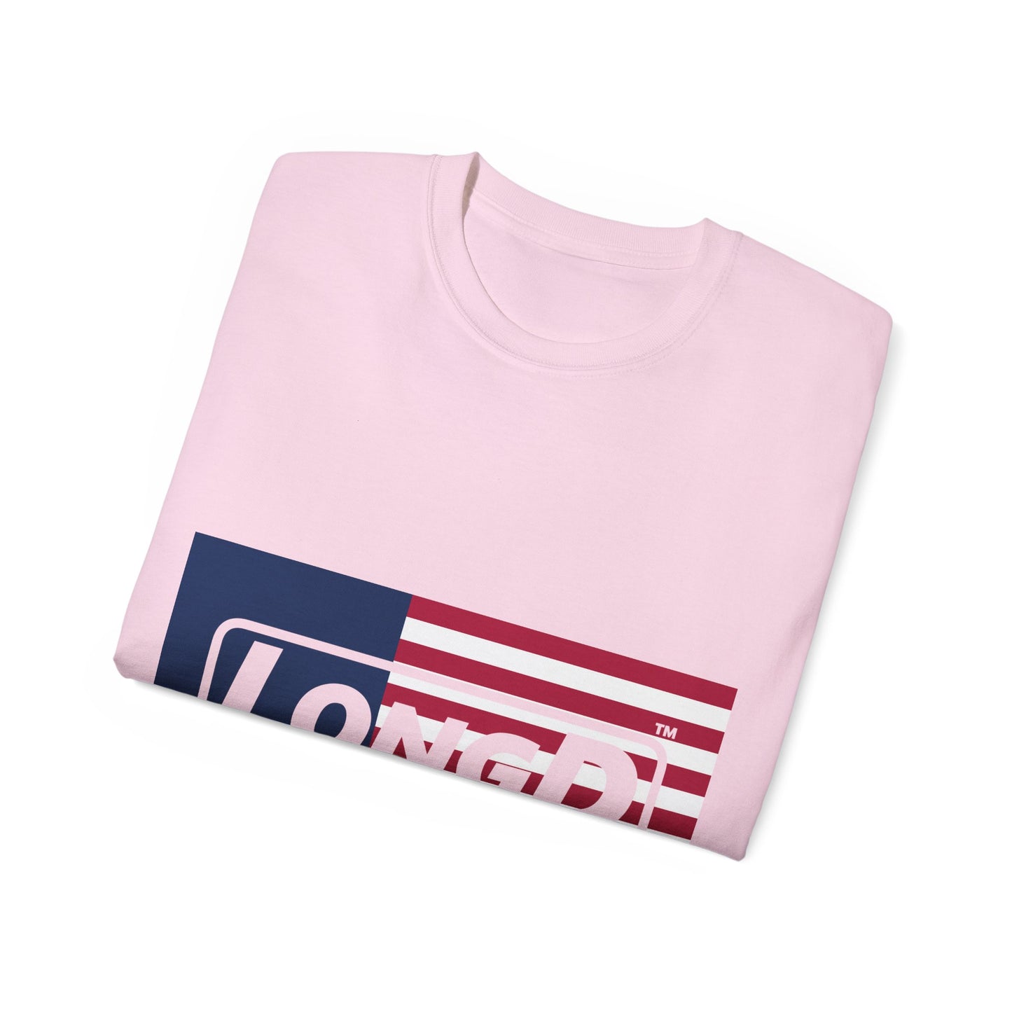 LongD® Logo Cotton Tee Red, White and Blue flag negative text