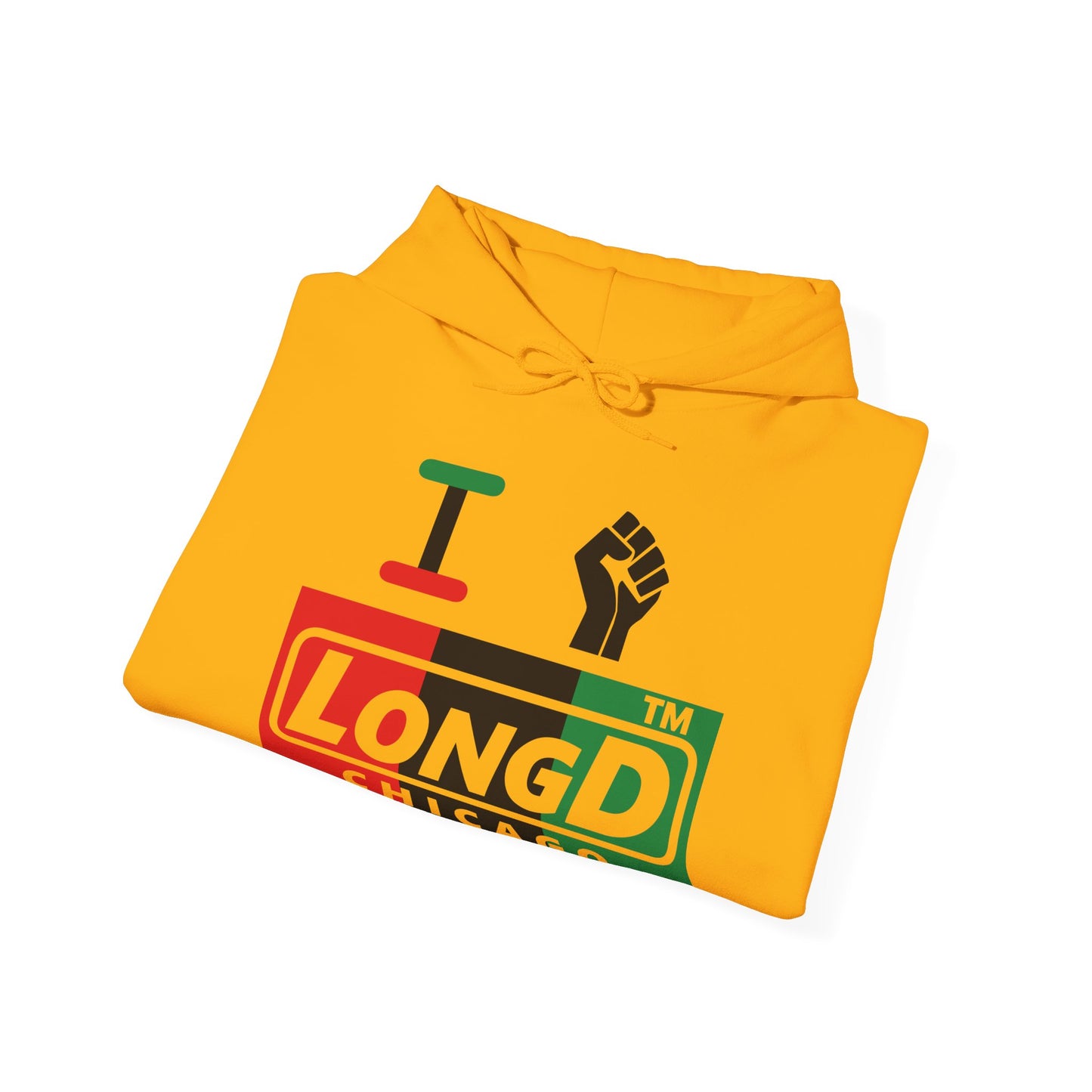 I fist LongD® negative vertical 3-striped Chicago logo Hoodie (Juneteenth colors)