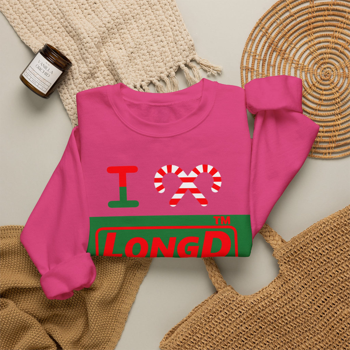 I candy cane LongD Hyde Park logo positive red on negative green crewneck sweatshirt