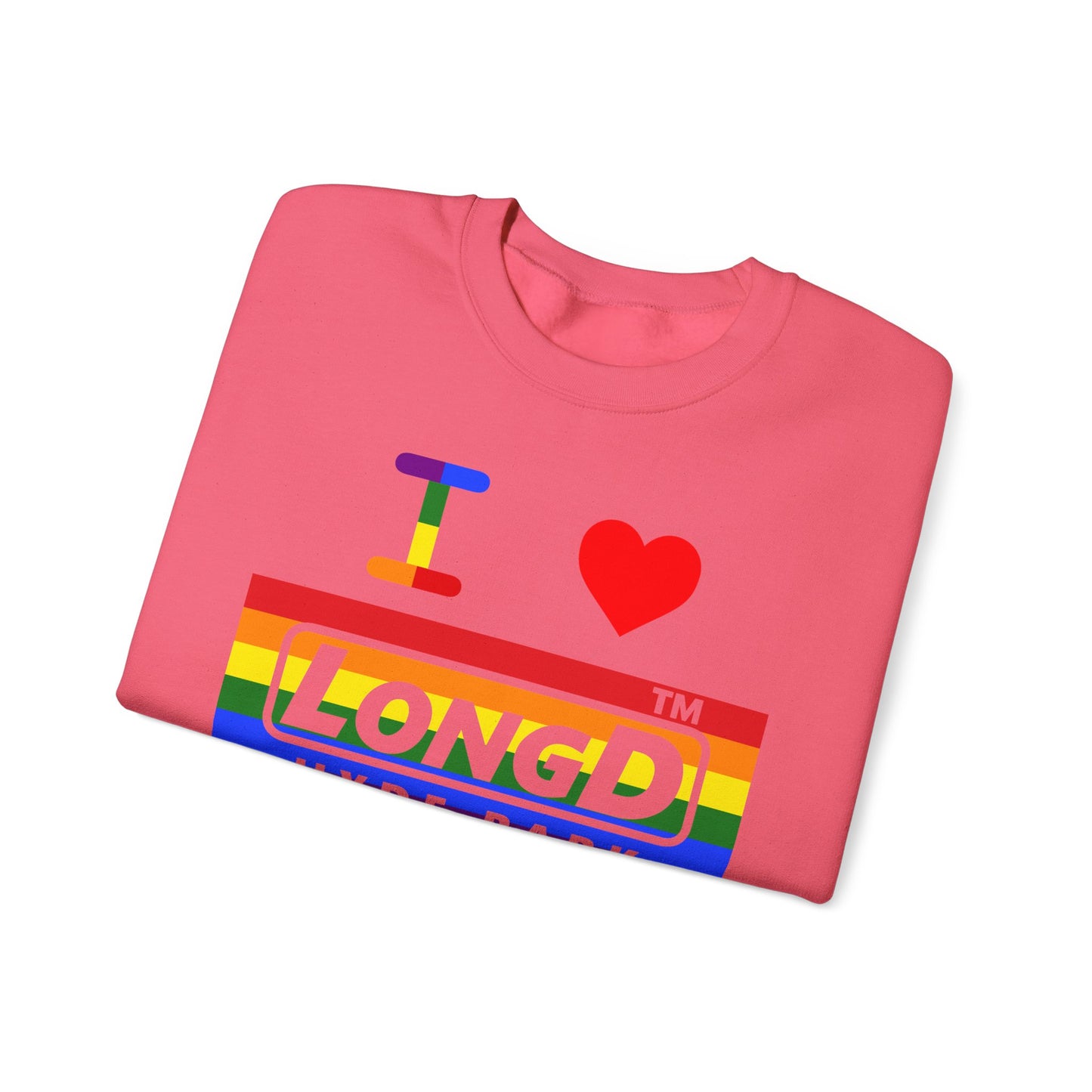 I Luv LongD negative horizontal striped Hyde Park logo crewneck sweatshirt (Pride colors)