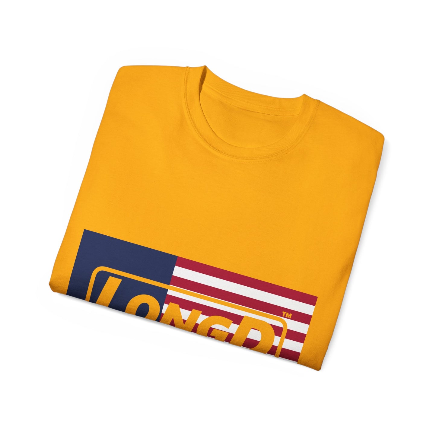 LongD® Logo Cotton Tee Red, White and Blue flag negative text