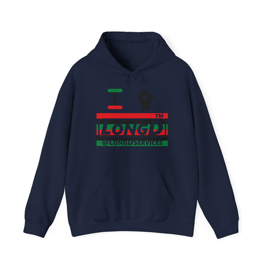 I fist LongD® negative horizontal 6-striped tag logo Hoodie (Juneteenth colors)