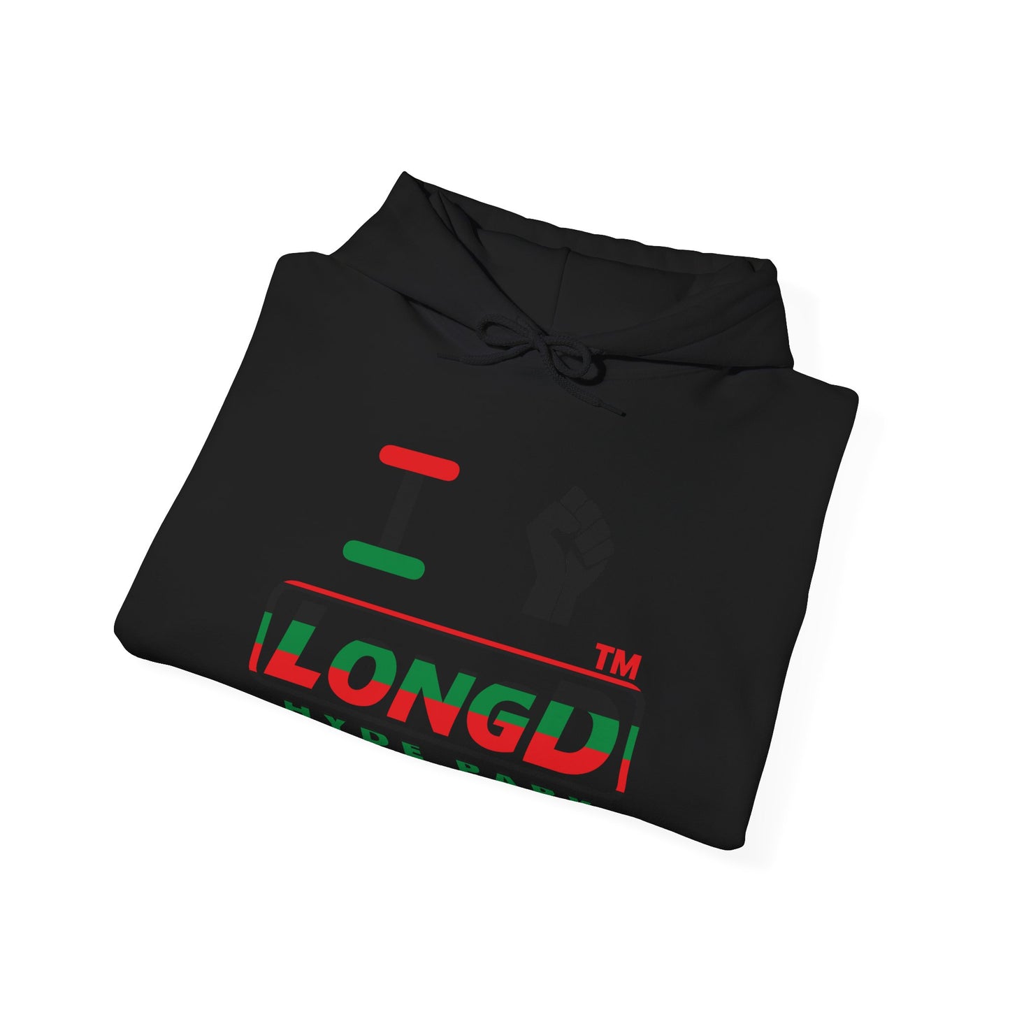 I fist LongD® positive horizontal 6-striped Hyde Park logo Hoodie (Juneteenth colors)