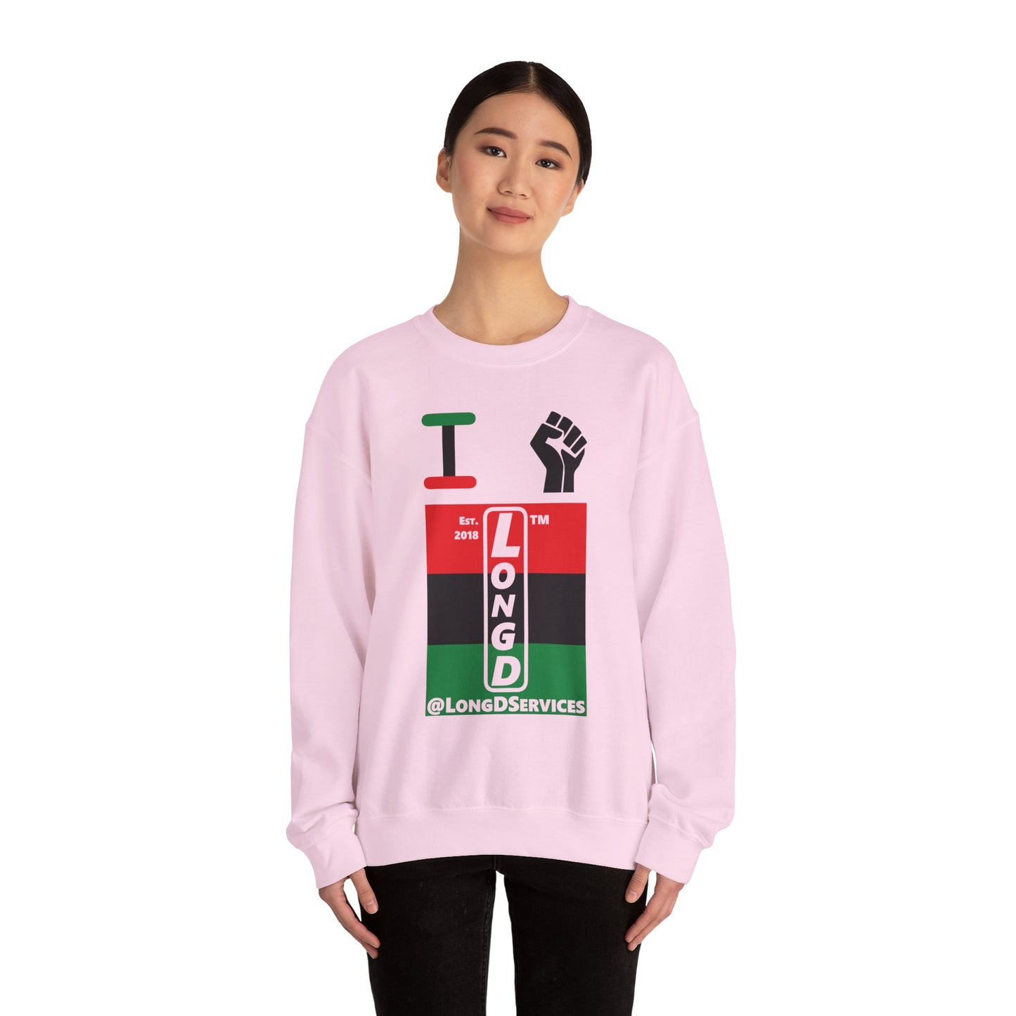 I Fist LongD negative horizontal 3-striped tag upright logo crewneck sweatshirt