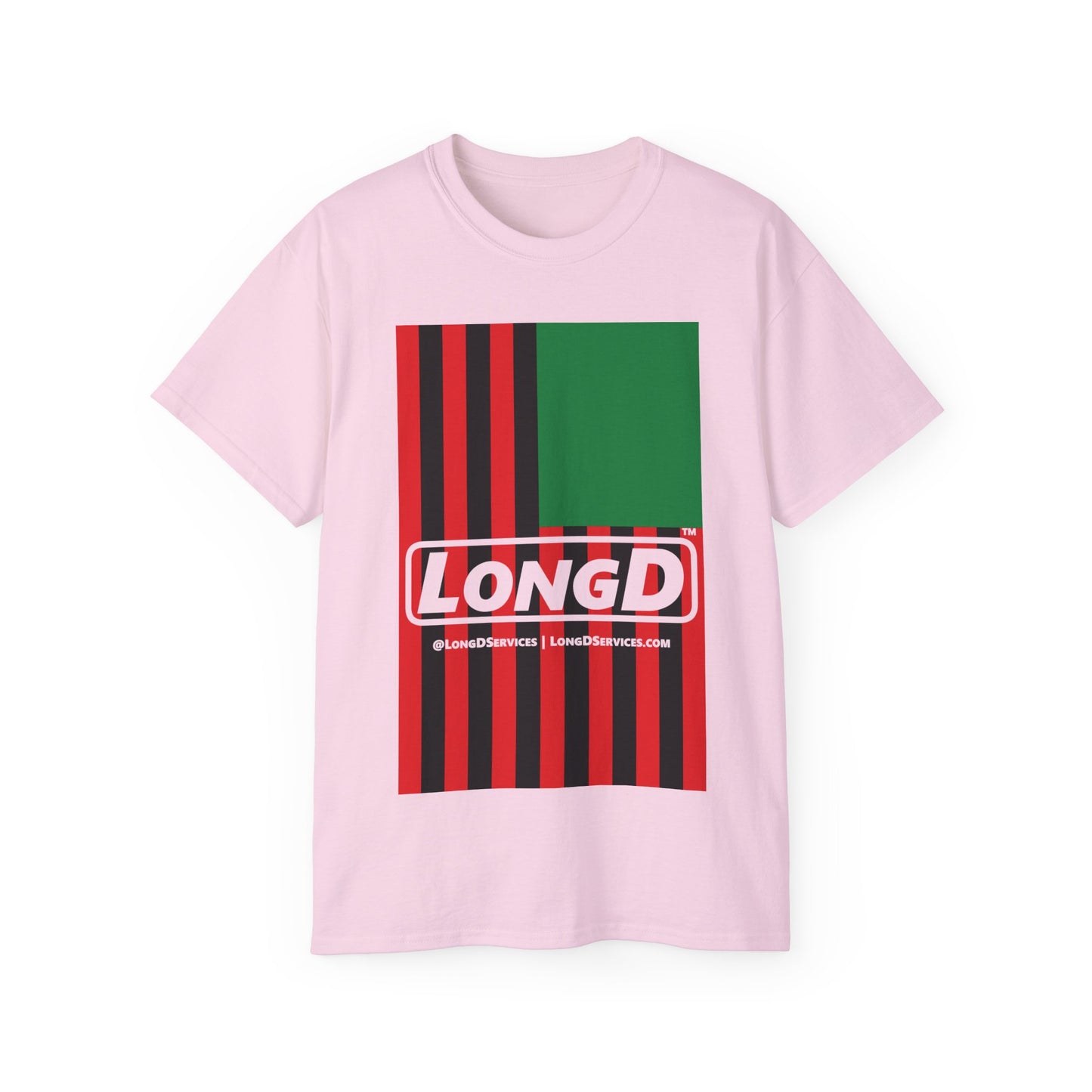 LongD® Logo Cotton Tee Juneteenth cropped vertical African-American flag negative text