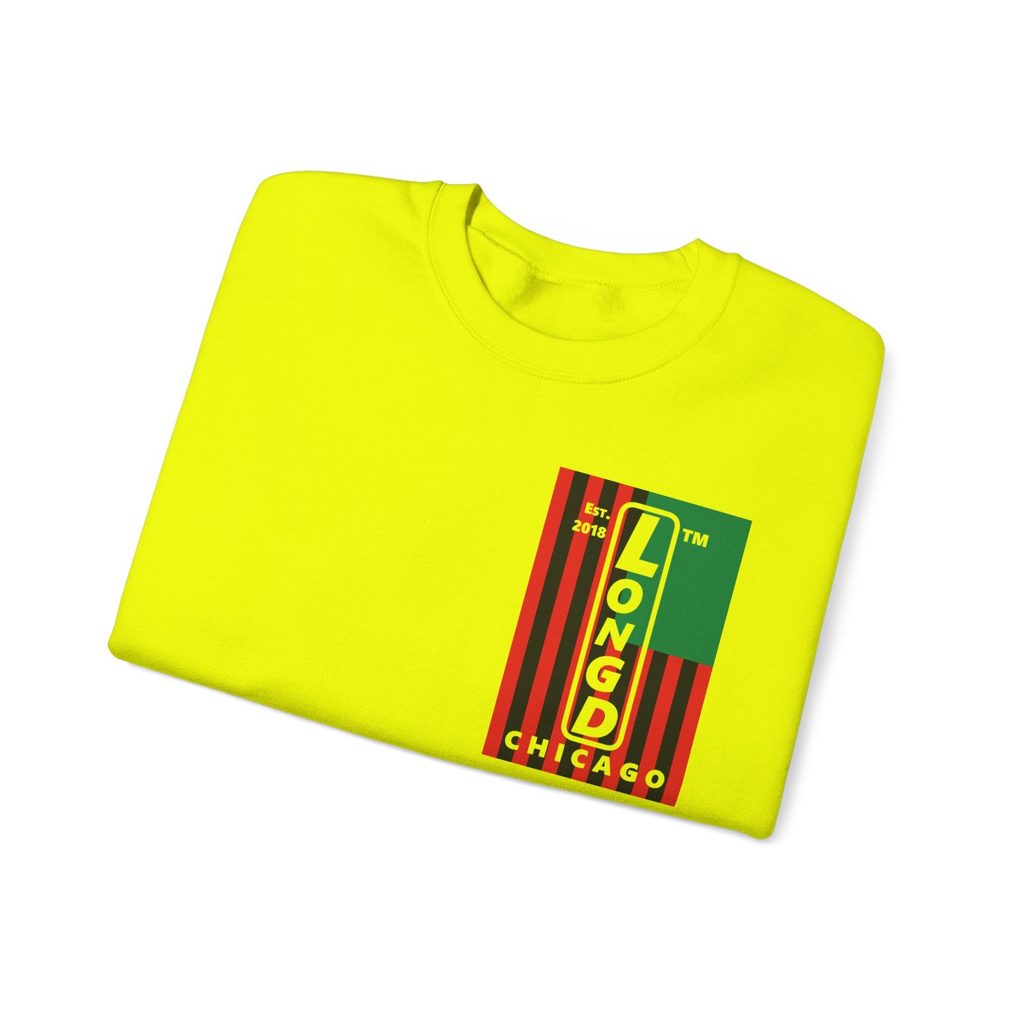 LongD negative cropped flag single-breasted front-back Chicago upright logo crewneck sweatshirt (Juneteenth colors)