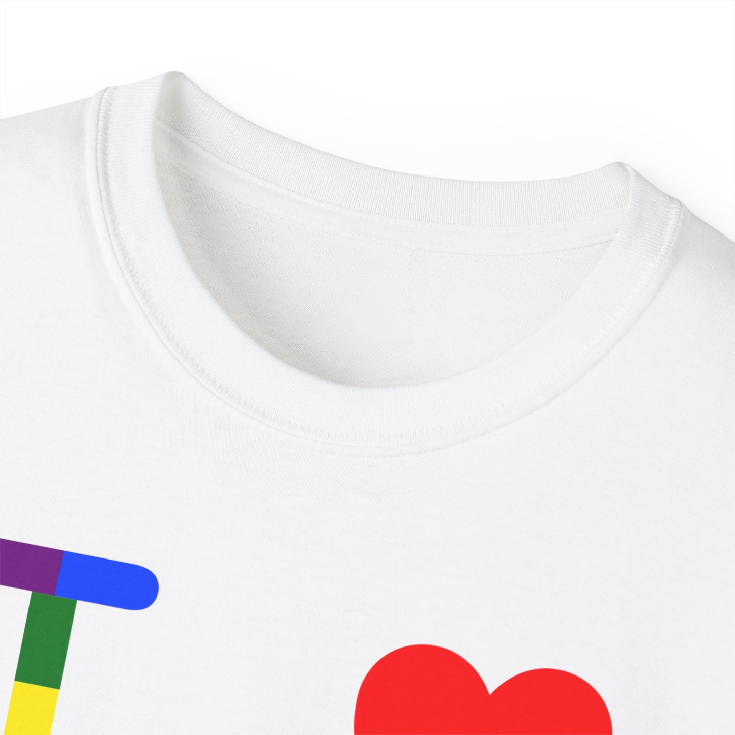 I Luv LongD Cotton Tee negative vertical striped Chicago upright logo (Pride colors)