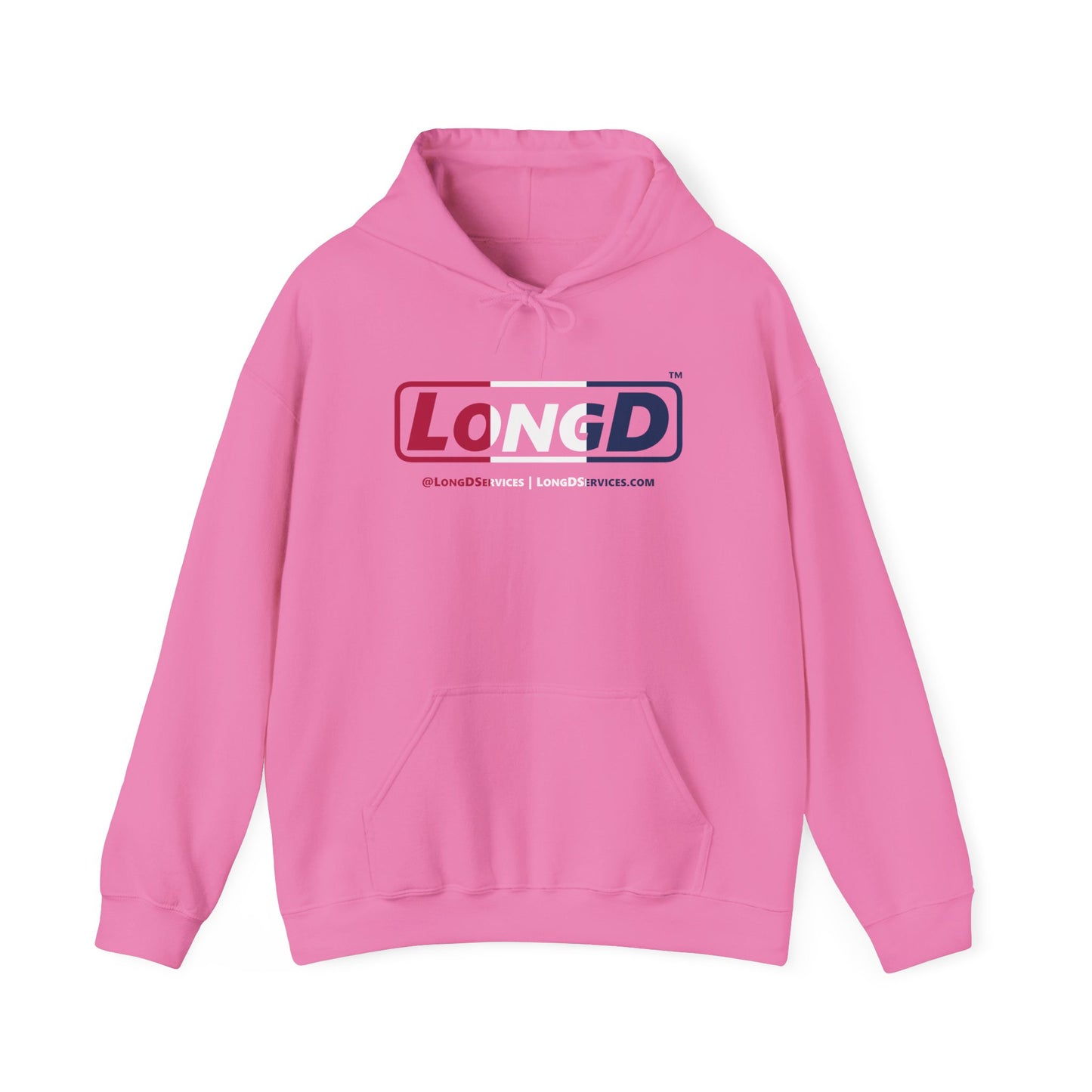 LongD® Logo Hoodie red, white and blue positive thirds