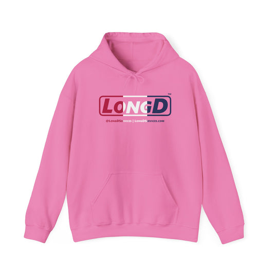 LongD® Logo Hoodie red, white and blue positive thirds