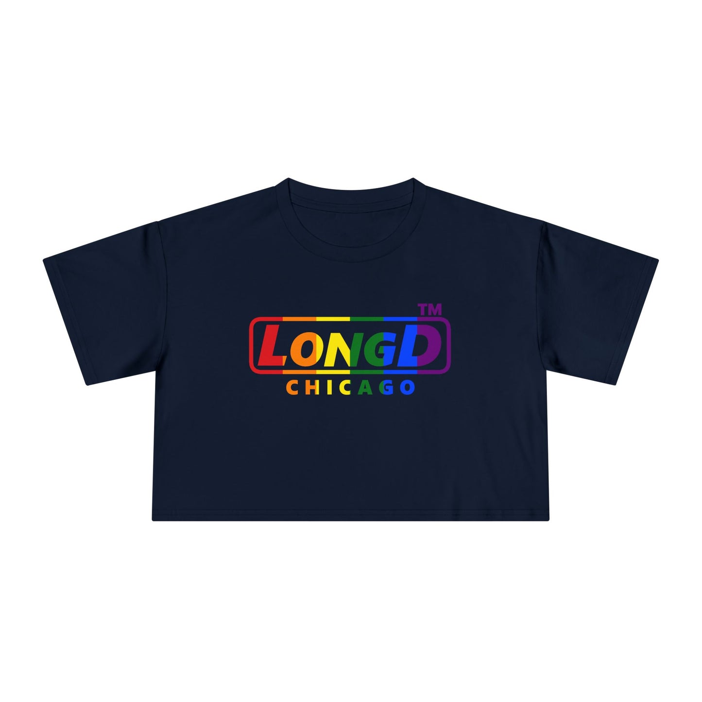 LongD positive vertical 6-striped Chicago logo crop tee (Pride colors)