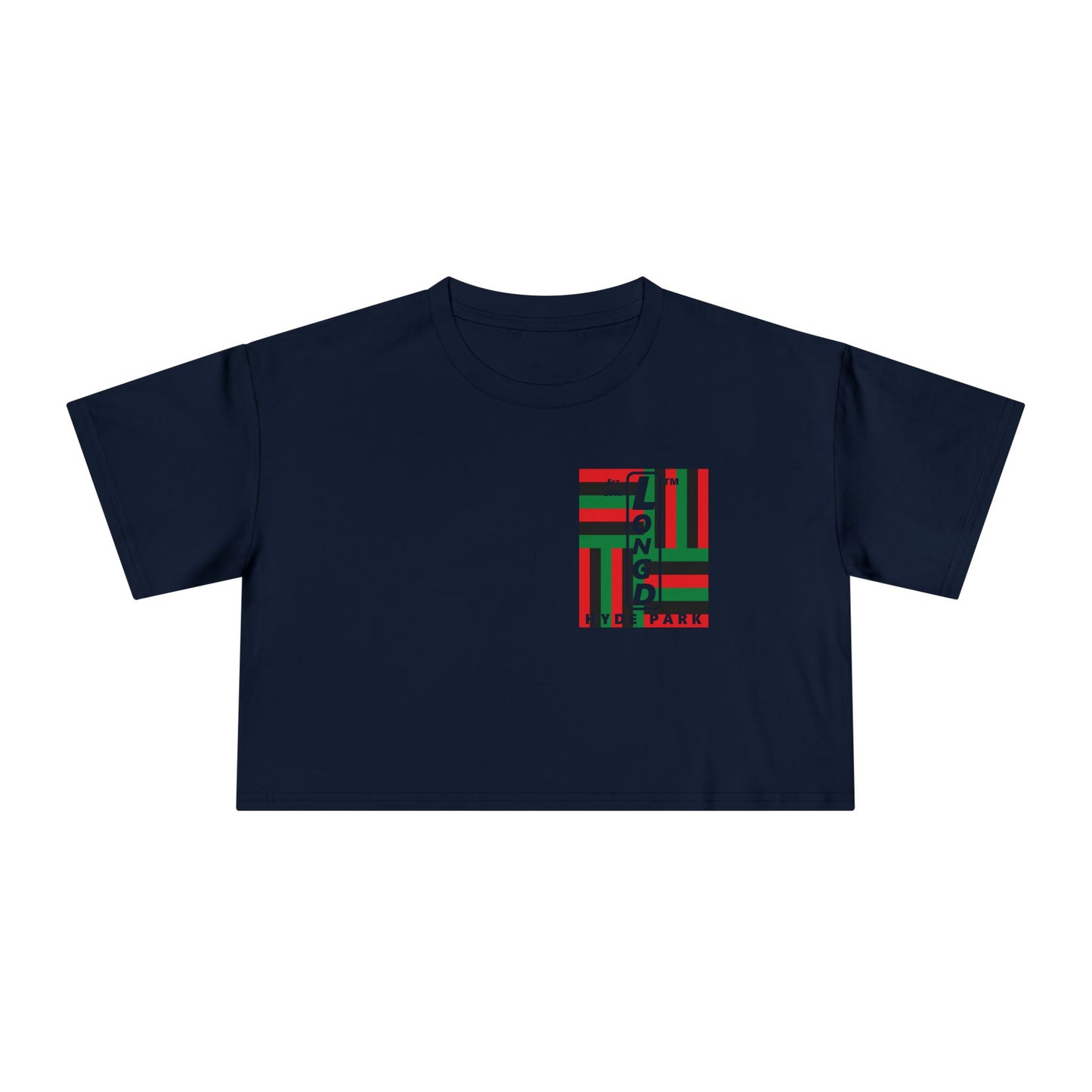 Negative windmill upright single-breasted Hyde Park logo crop tee (Juneteenth colors)