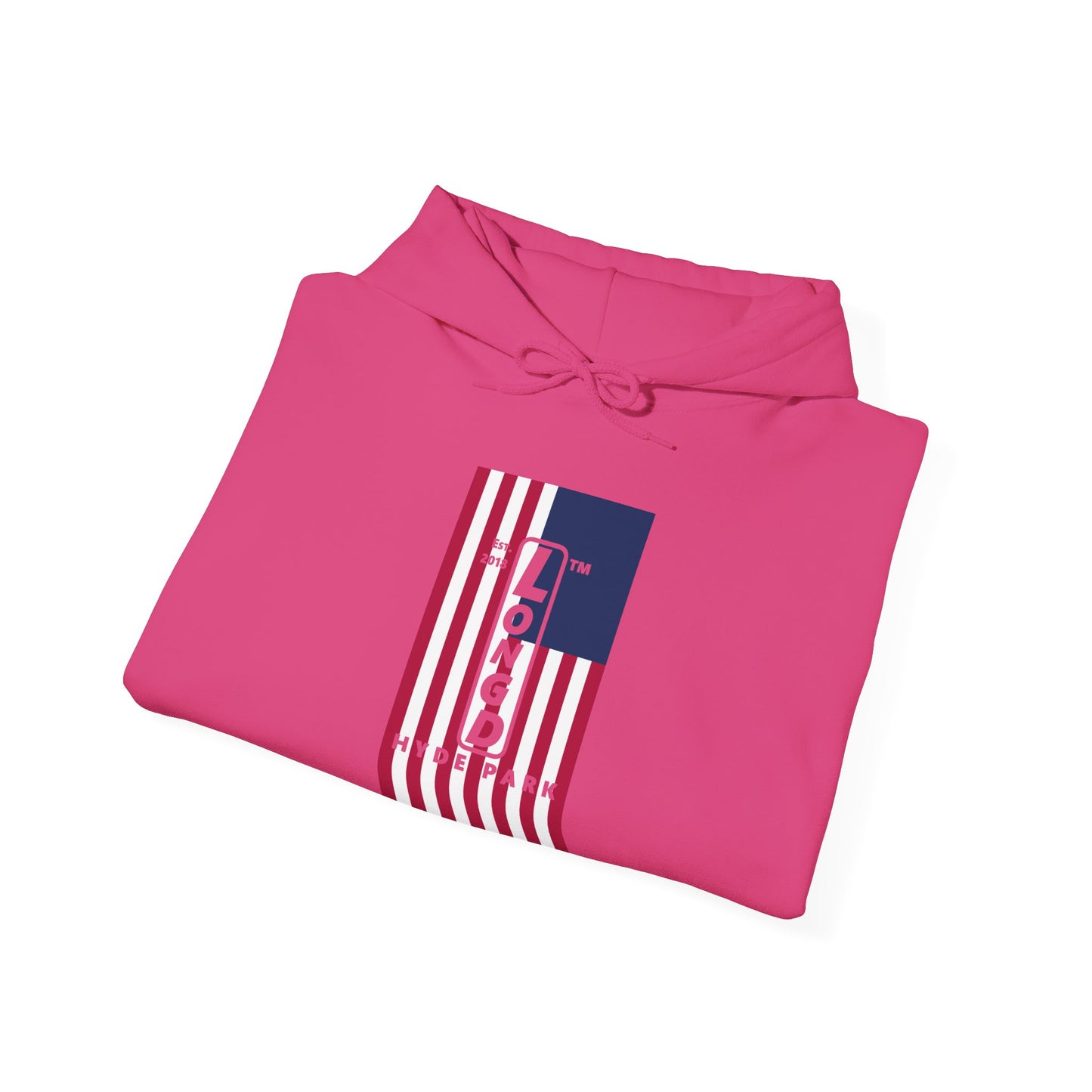 LongD® negative flag upright Hyde Park logo hoodie (Patriotic colors)