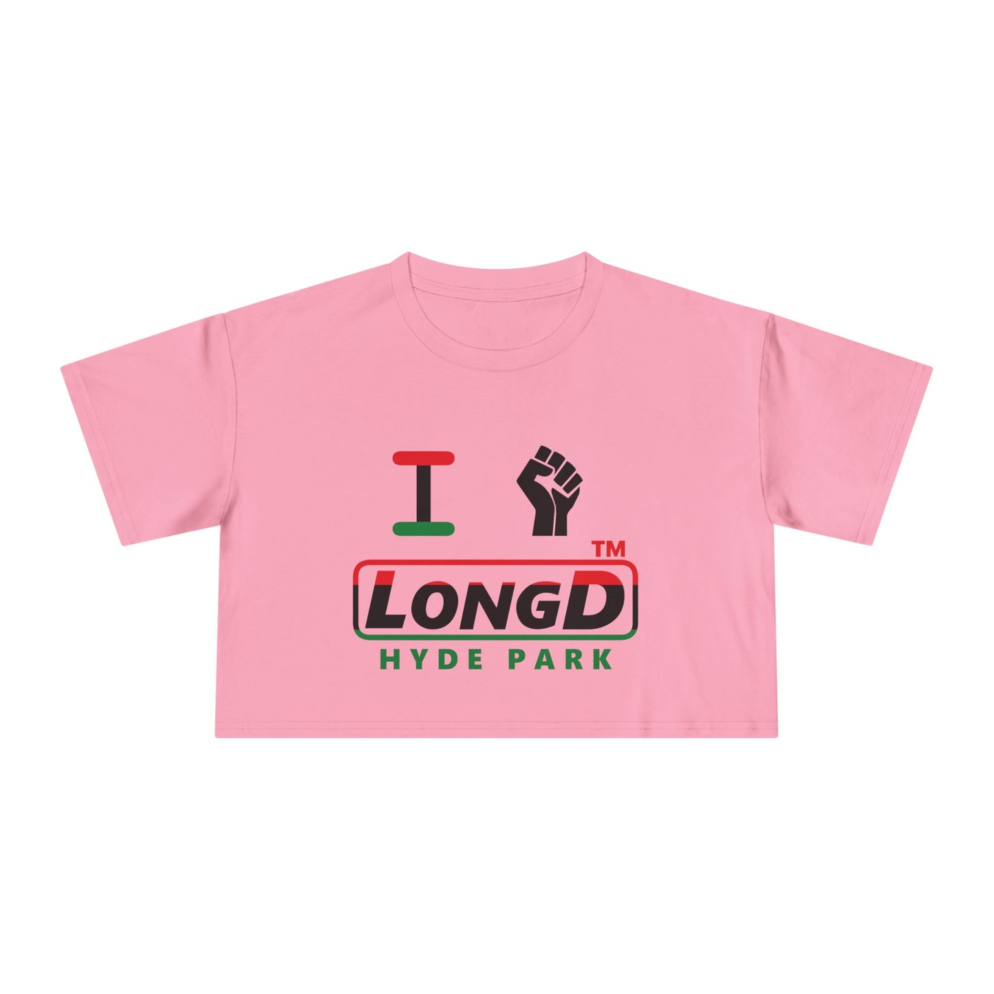 I fist LongD positive horizontal 3-striped Hyde Park logo crop tee