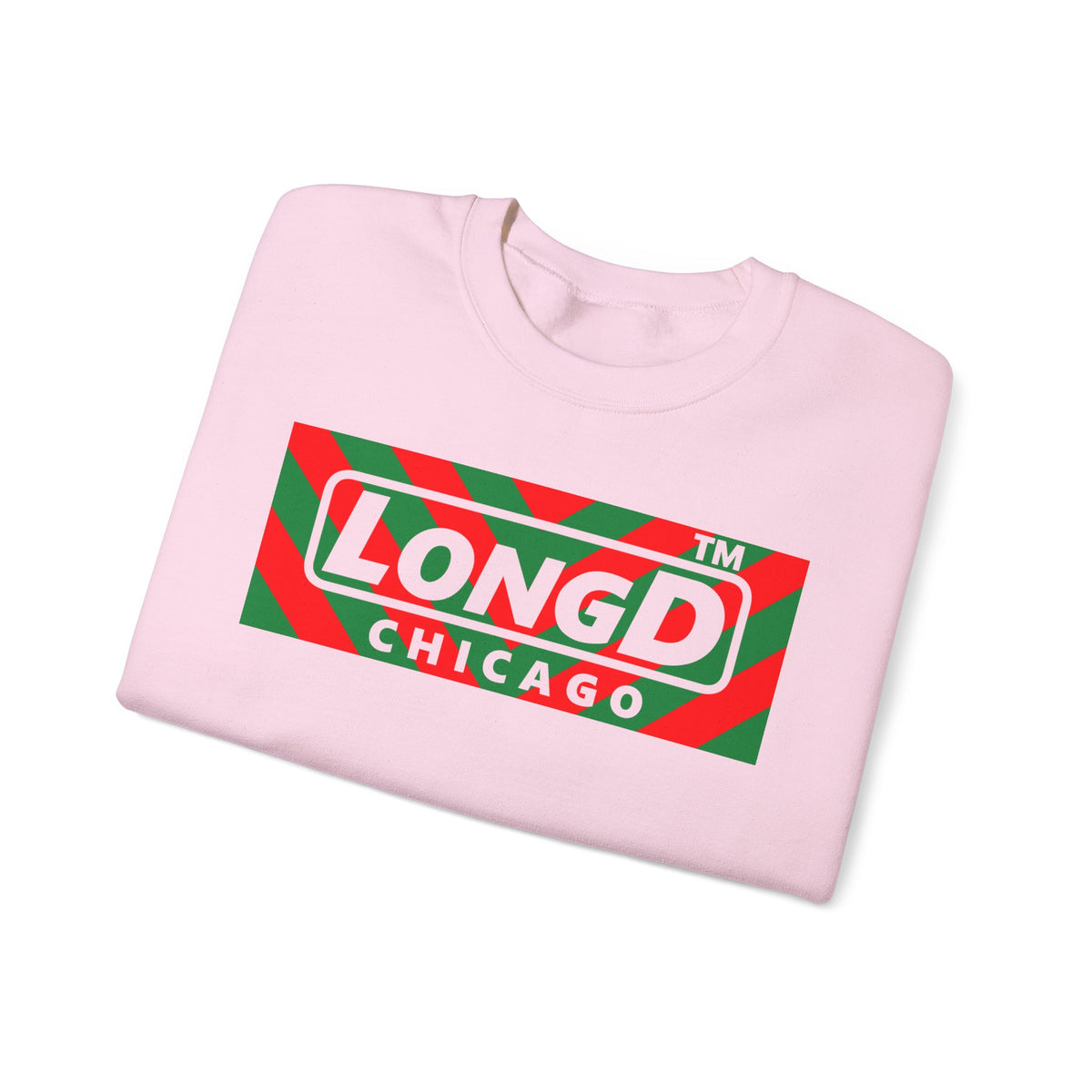 LongD Chicago negative downward chevron front-back logo (Xmas colors) crewneck sweatshirt