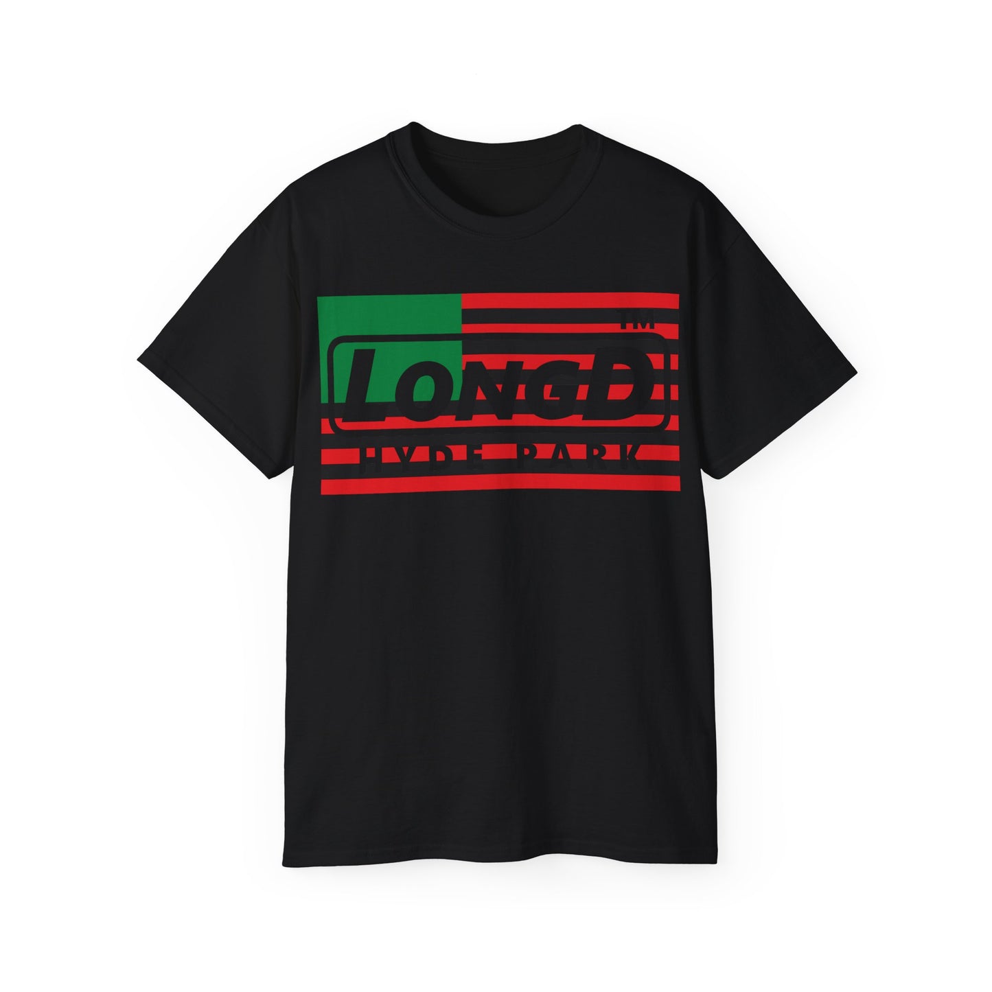 LongD negative flag Hyde Park logo cotton tee (Juneteenth colors)