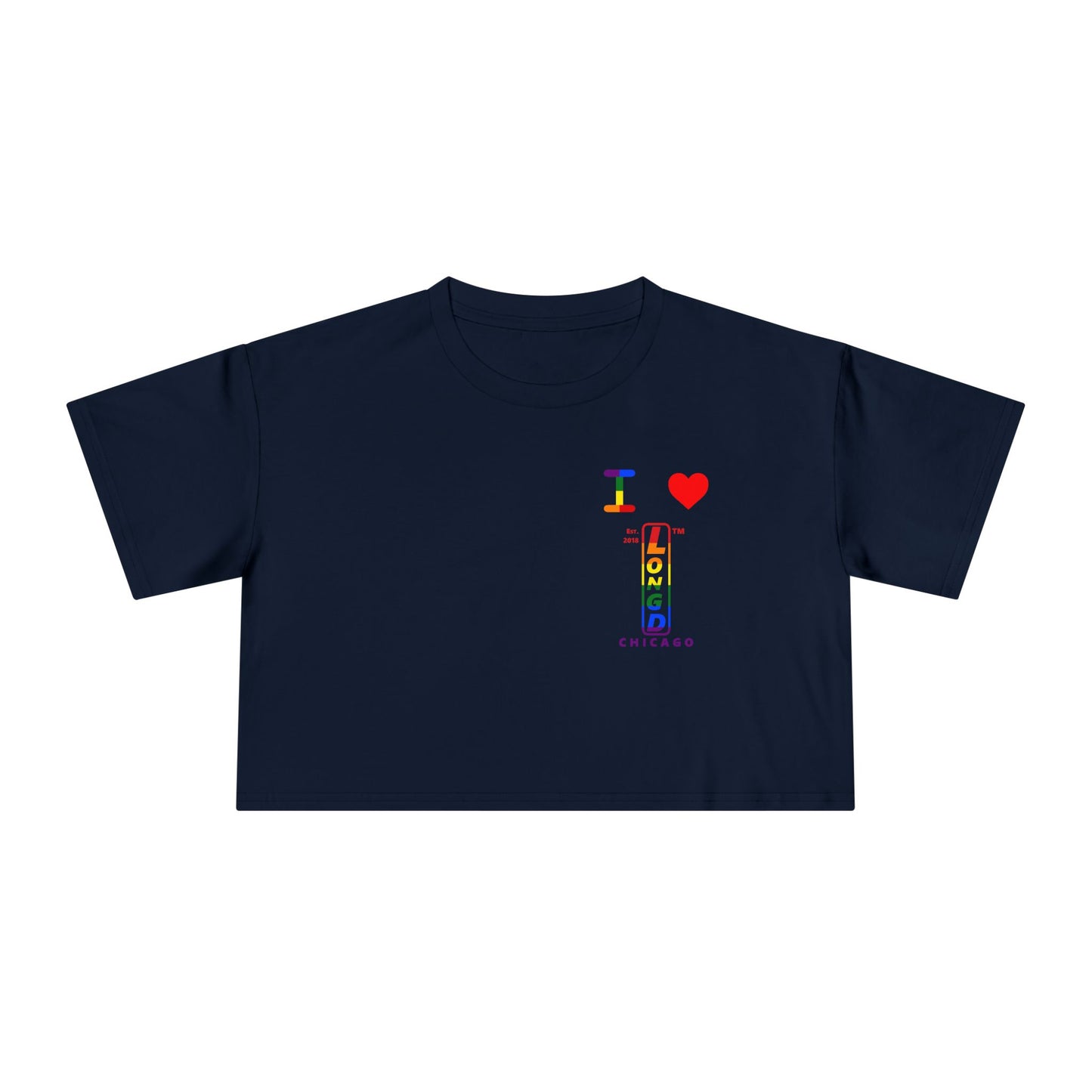 I Luv LongD Positive horizontal 6-striped upright single-breasted Chicago logo crop tee (Pride colors)