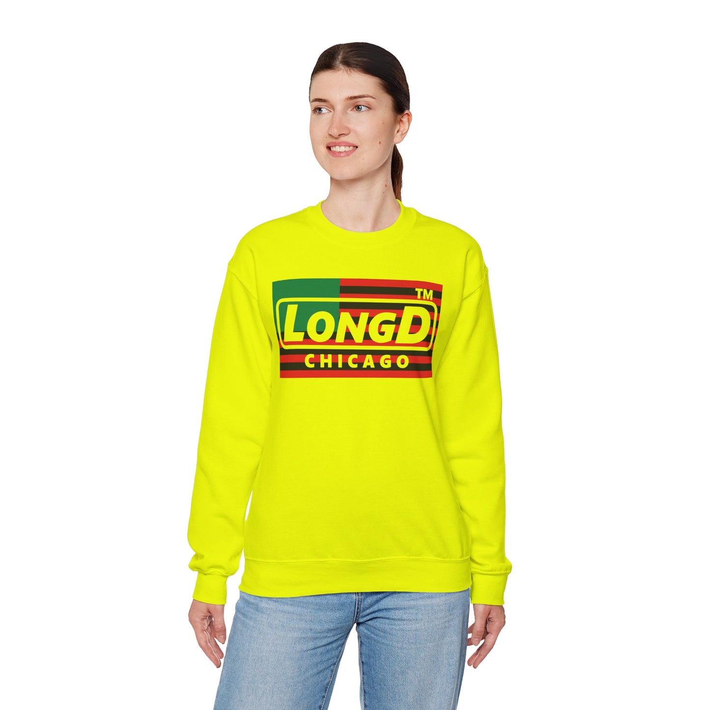 LongD negative flag front-back Chicago logo crewneck sweatshirt (Juneteenth colors)