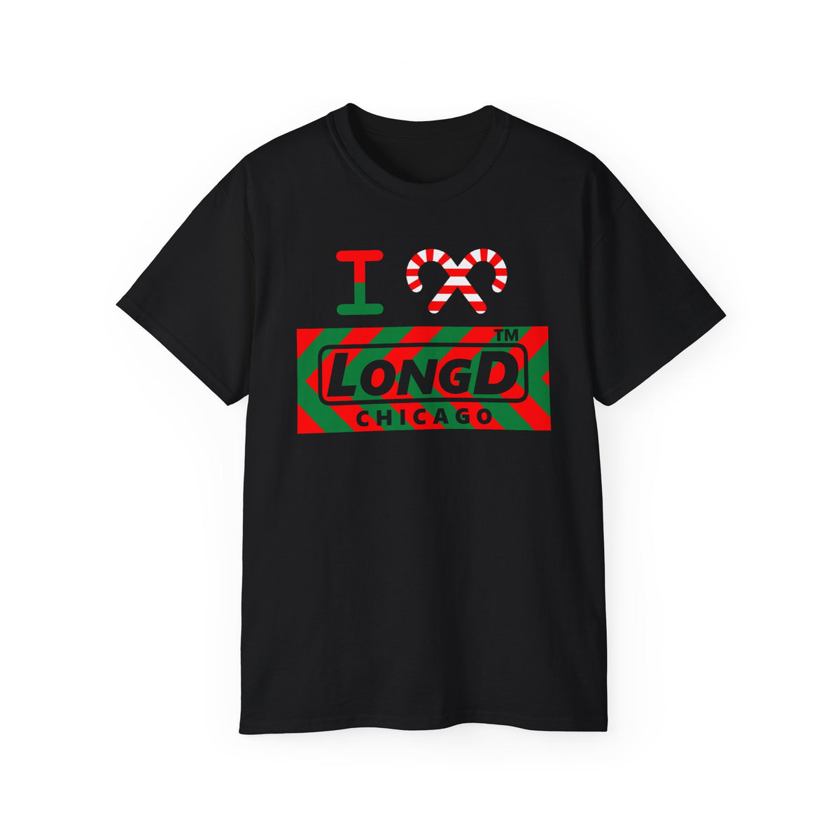 I candy cane LongD Chicago negative leftward chevron logo cotton tee