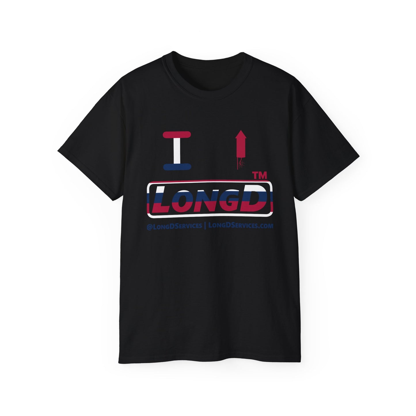 I firecracker LongD positive horizontal 6-striped tag-domain logo cotton tee