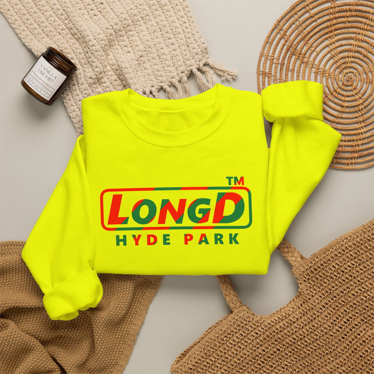 LongD Hyde Park positive pixel-weighted 6-striped logo (Xmas colors) crewneck sweatshirt