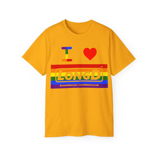 I Luv LongD® Logo Cotton Tee Pride striped negative text