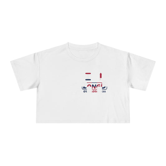 I firecracker LongD positive 2x5 single-breasted front-back tag Logo Crop Tee (Patriotic colors)