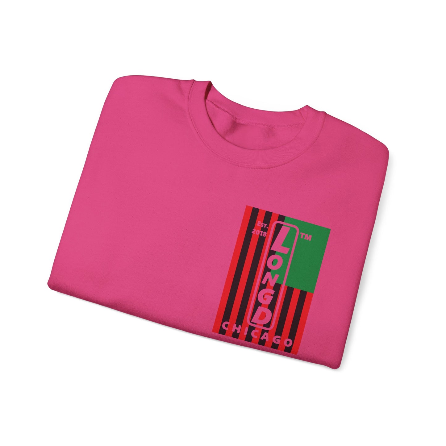 LongD negative cropped flag single-breasted front-back Chicago upright logo crewneck sweatshirt (Juneteenth colors)
