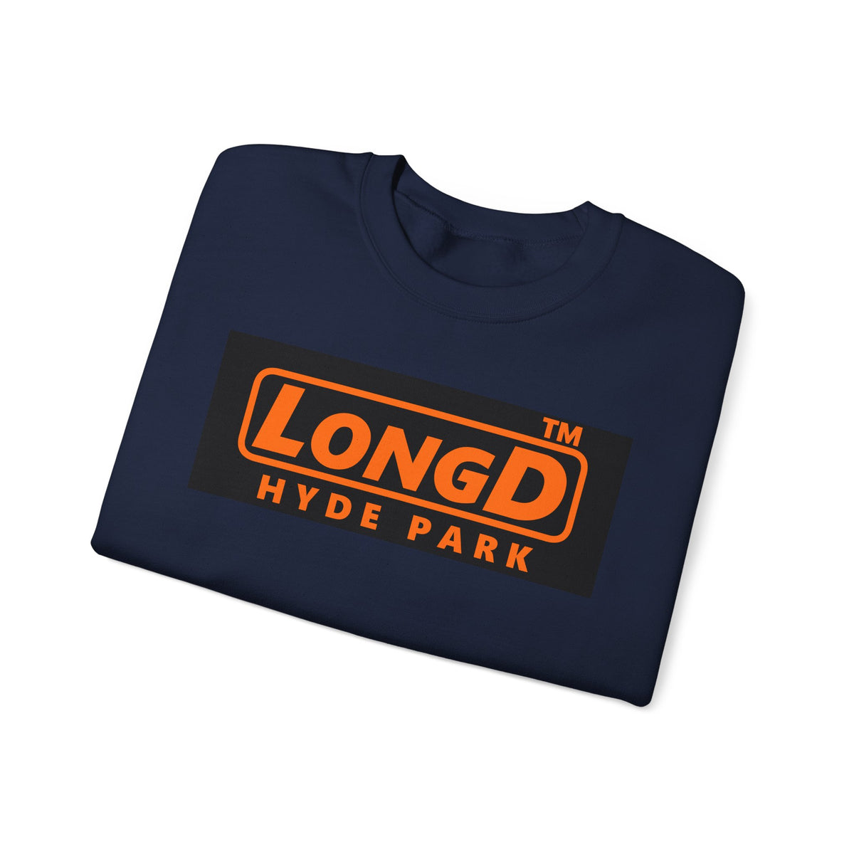 LongD Hyde Park logo orange (FE7518) on Black (000000) (Halloween colors) crewneck sweatshirt