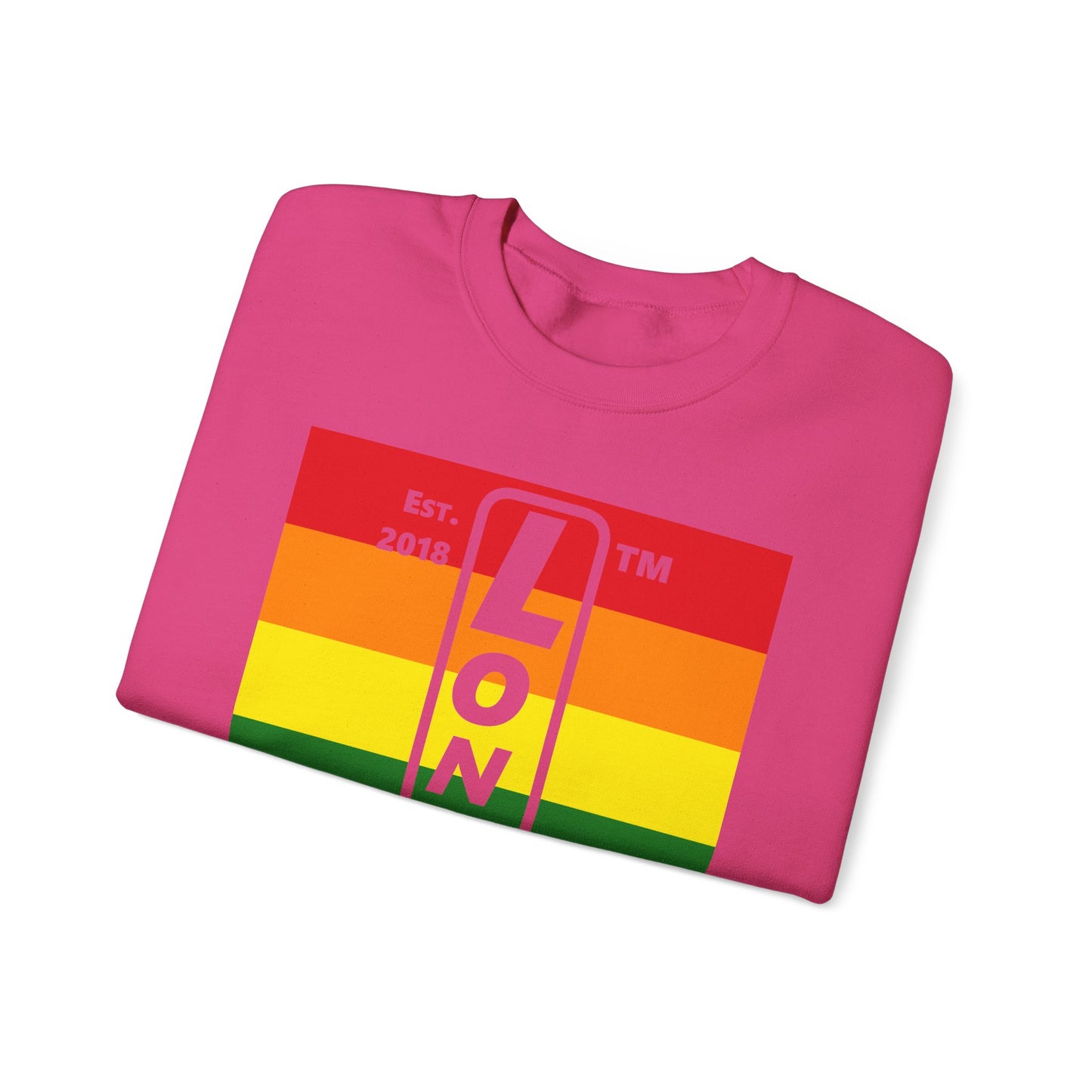 LongD negative horizontal 6-striped Hyde Park upright logo crewneck sweatshirt (Pride colors)