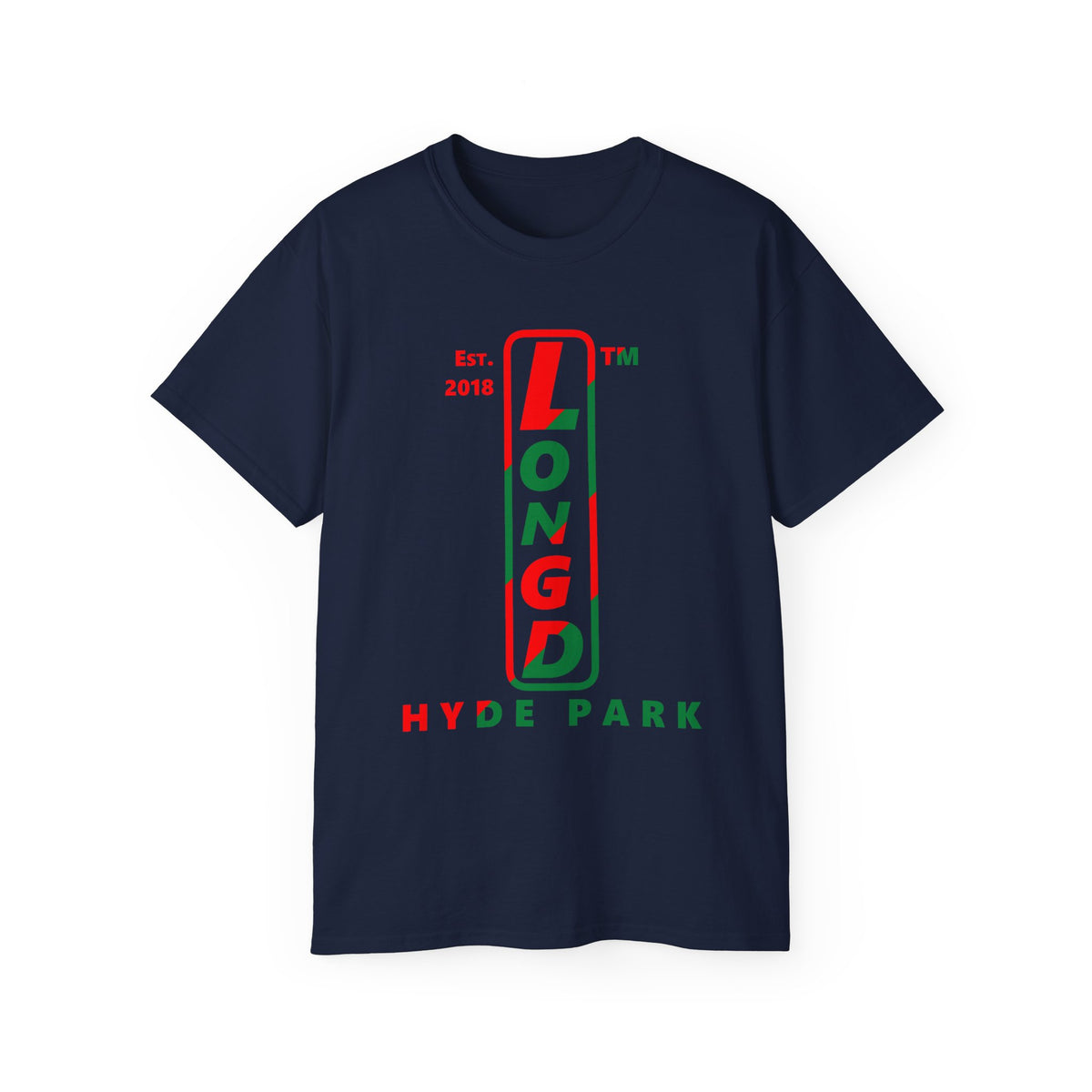LongD Hyde Park positive upright pixel-weighted 4-striped logo (Xmas colors) cotton tee