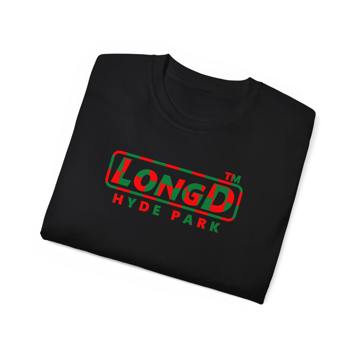 LongD Hyde Park positive checkered 4-print logo (Xmas colors) cotton tee