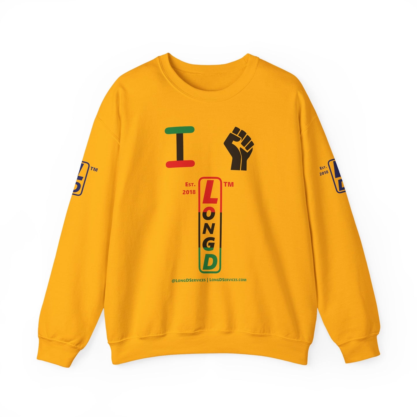 I Fist LongD positive horizontal 3-striped tag-domain upright 4-print logo crewneck sweatshirt