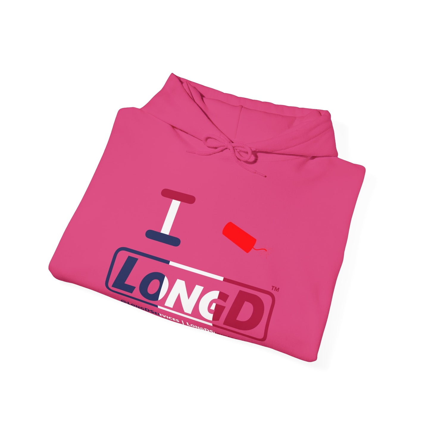 I Firecracker LongD® Logo Hoodie blue, white and red positive thirds