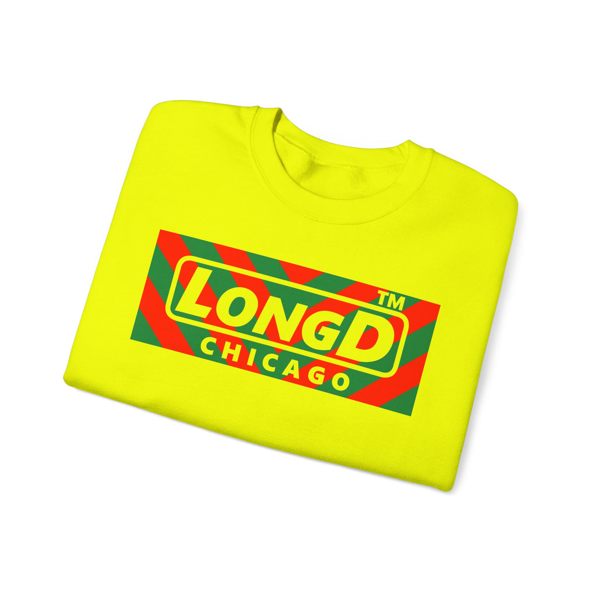 LongD Chicago negative downward chevron front-back logo (Xmas colors) crewneck sweatshirt