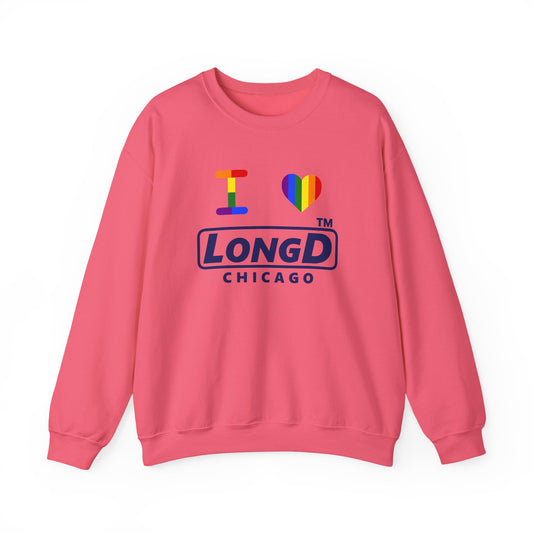 I Luv LongD official basic Chicago logo crewneck sweatshirt with Pride heart