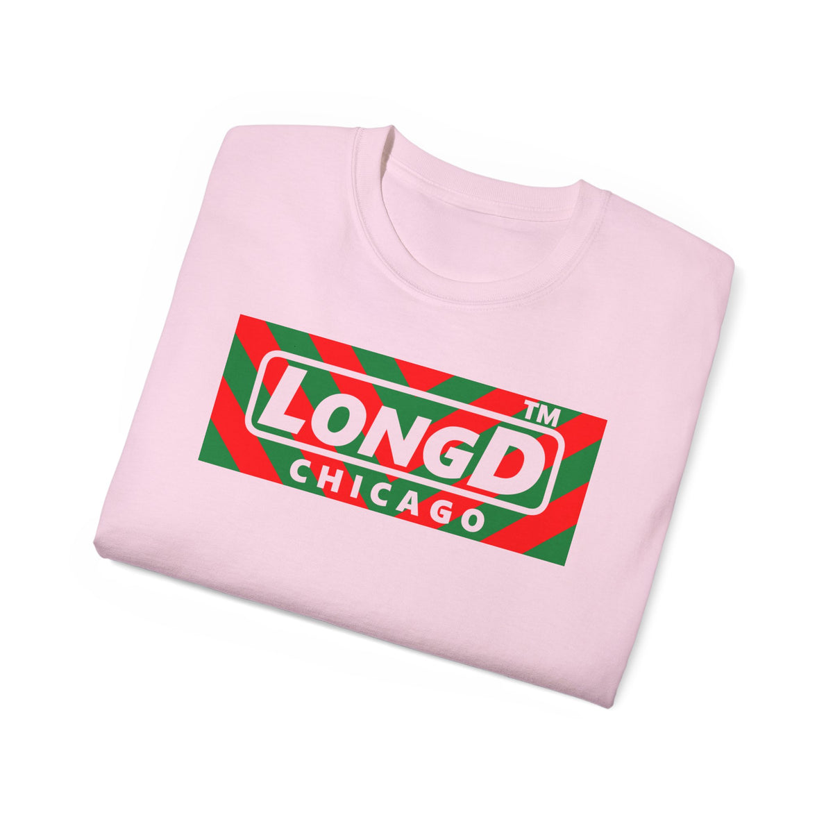 LongD Chicago negative downward chevron front-back logo (Xmas colors) cotton tee
