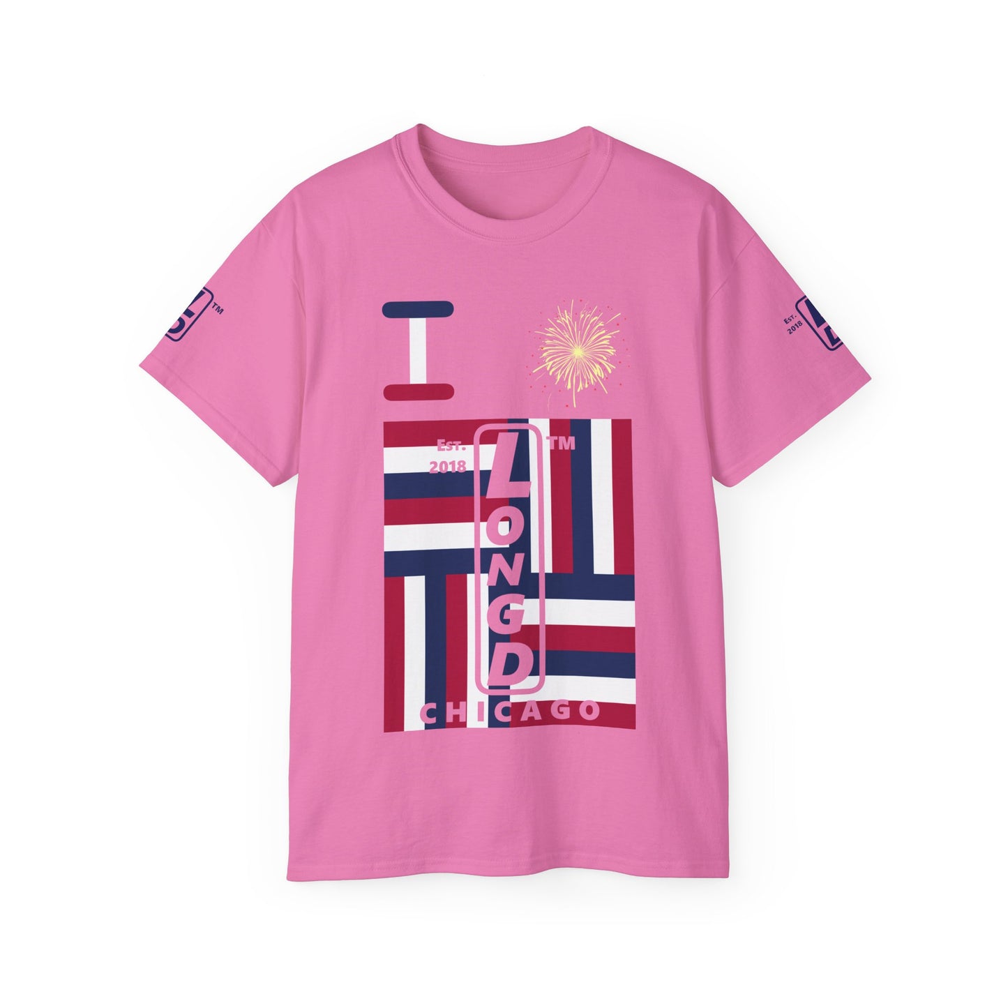 I Burst LongD cotton tee negative windmill 4-print Chicago upright logo (Patriotic colors)